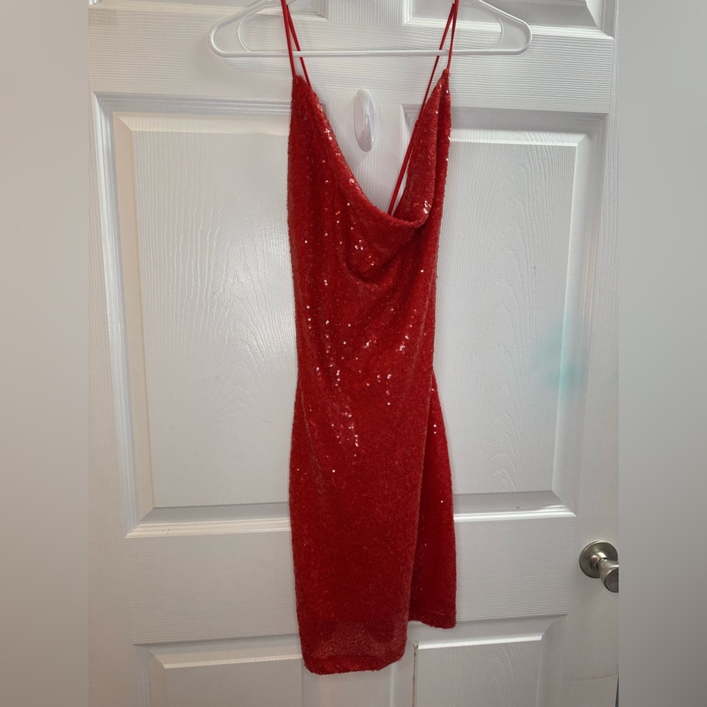 Windsor Red Sequin Cowl Mini Dress
